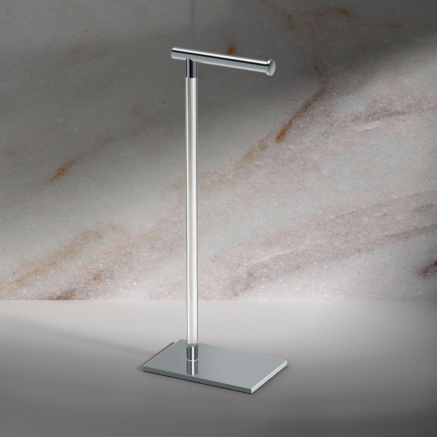 Gatco 1331B Modern Rectangle Base Freestanding Toilet Paper Holder 22.25" Brushed Brass/Acrylic with Weighted Base