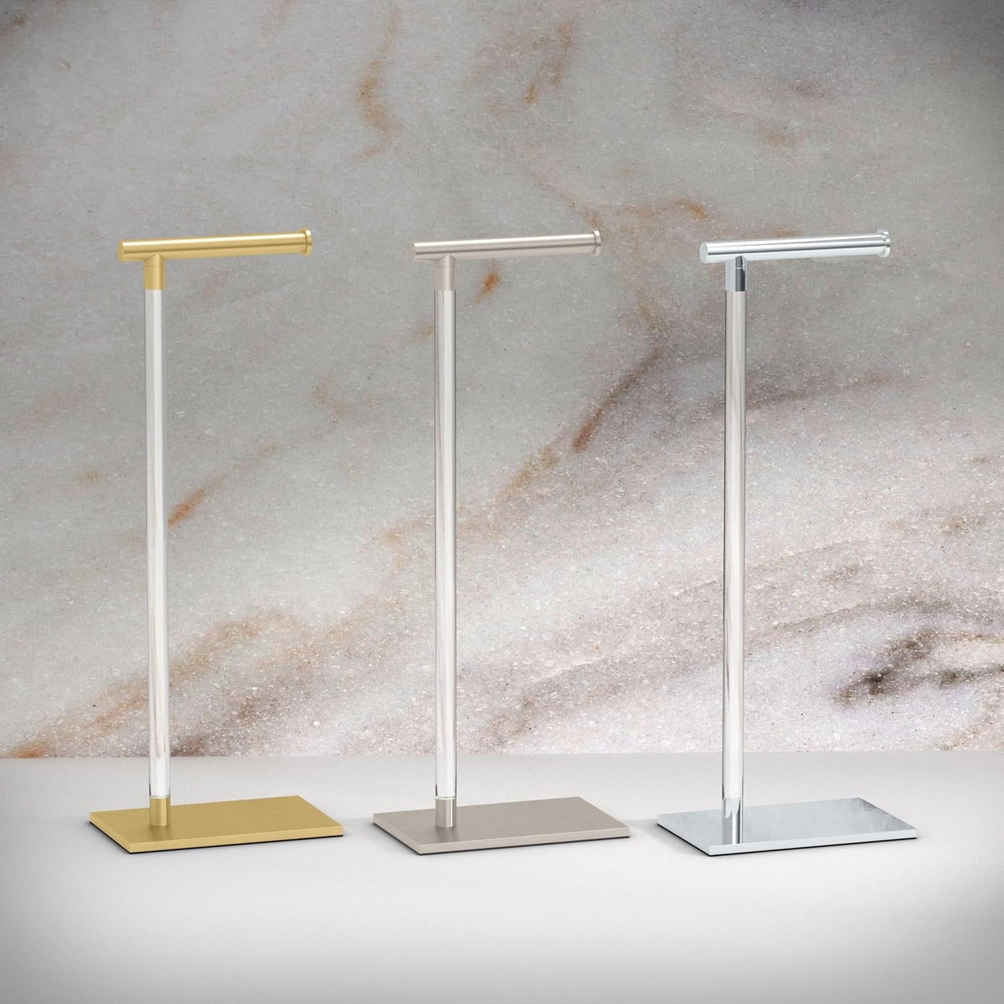 Gatco 1331B Modern Rectangle Base Freestanding Toilet Paper Holder 22.25" Brushed Brass/Acrylic with Weighted Base