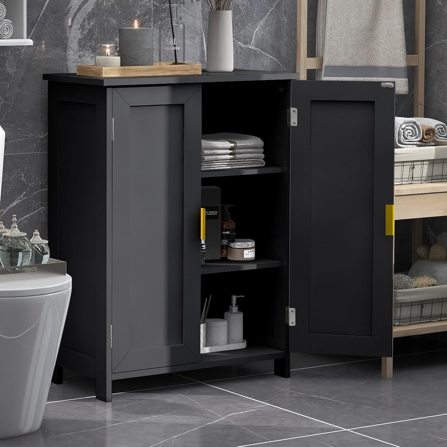 TaoHFE White Bathroom Storage Cabinet with 2 Doors, Freestanding - Towel Cabinet for Restroom, Small Storage for Office, Restaurant, Living Room