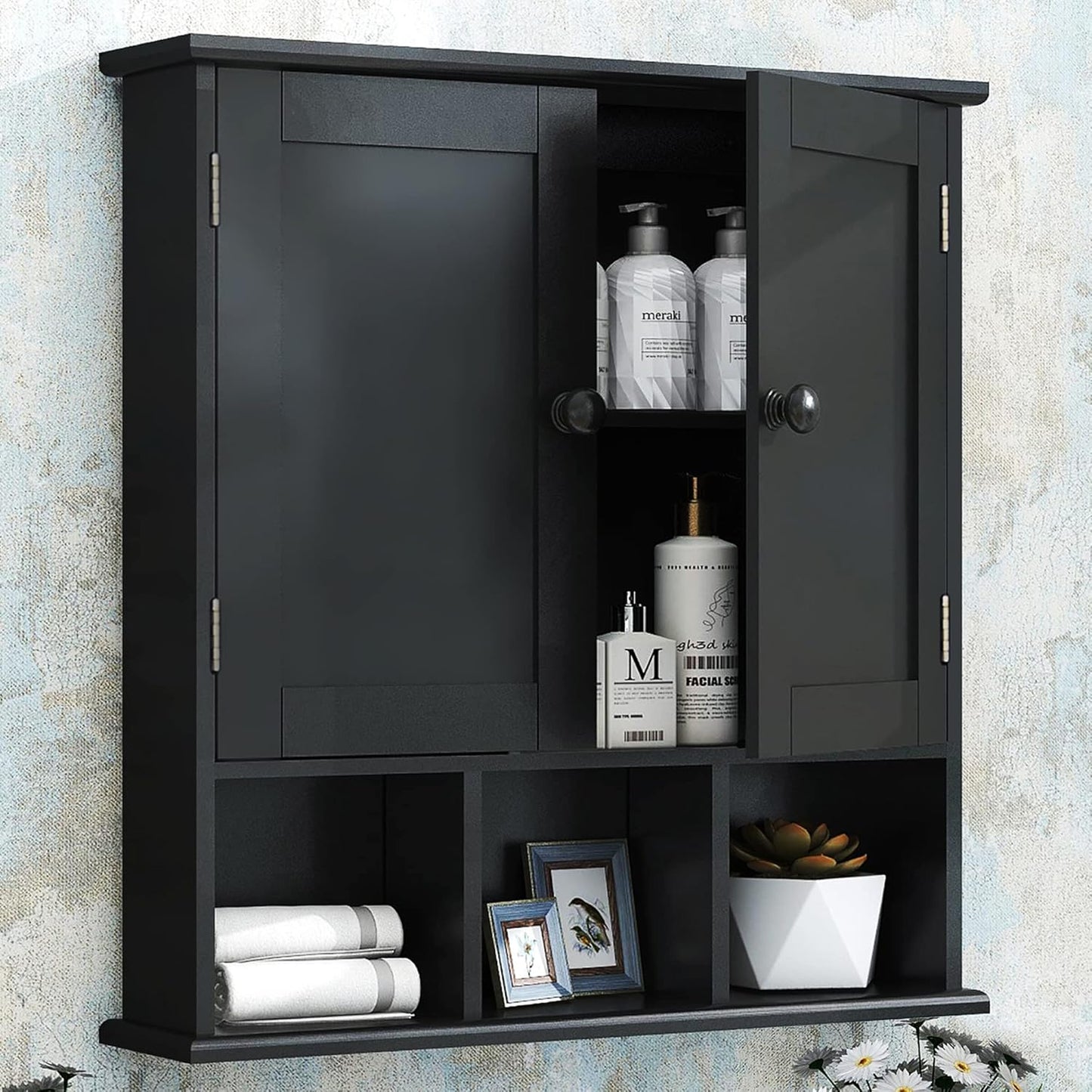 TaoHFE Bathroom Wall Cabinet with 2 Door Adjustable Shelves,Over The Toilet Storage White Wall Mounted Medicine Cabinets for Bathroom Laundry Room Kitchen