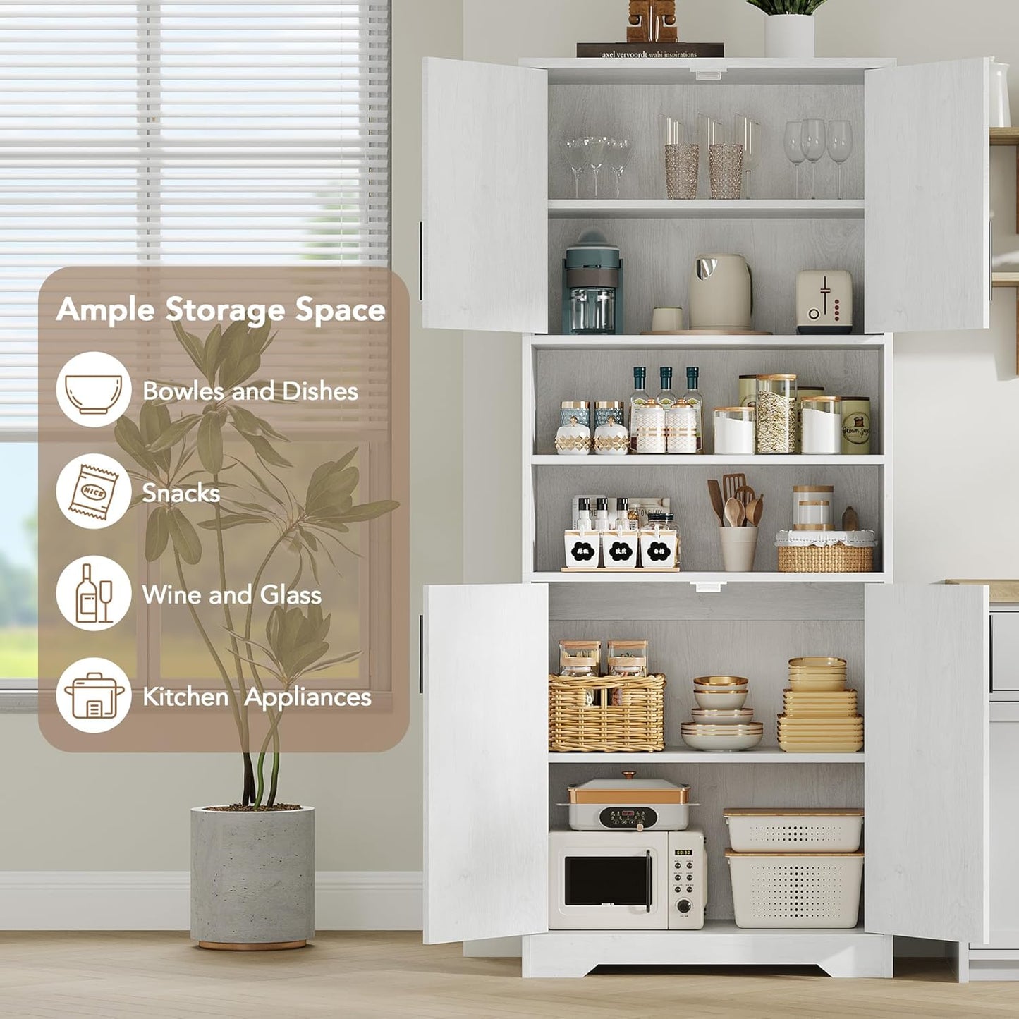 IDEALHOUSE Tall Bathroom Cabinet, Freestanding Bathroom Storage Cabinet with 4 Doors and Adjustable Shelves, 67" Cupboard Modern Storage Cabinet for Kitchen, Pantry, Living Room, Antique White