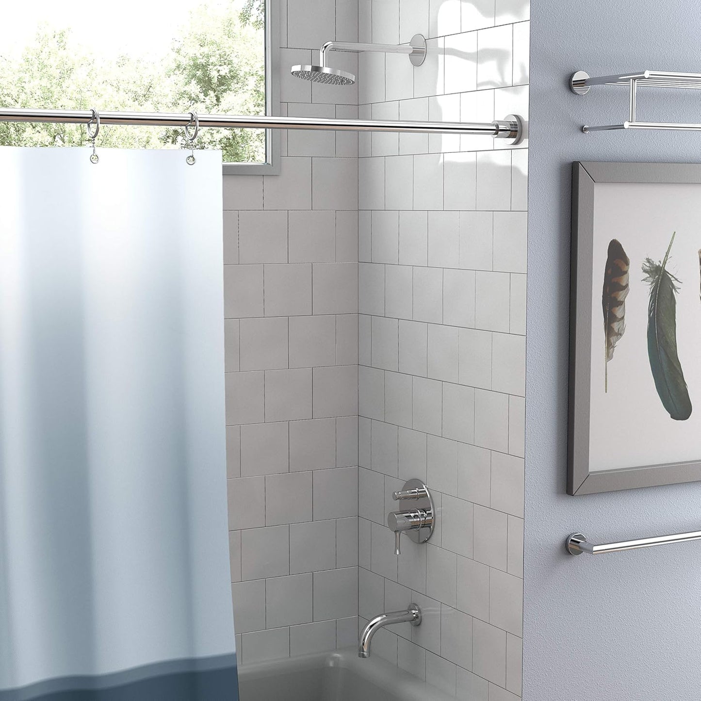 Gatco 829C Modern Minimalist Straight Shower Rod Set, 60 Inch, Chrome