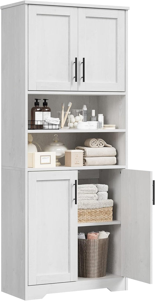 IDEALHOUSE Tall Bathroom Cabinet, Freestanding Bathroom Storage Cabinet with 4 Doors and Adjustable Shelves, 67" Cupboard Modern Storage Cabinet for Kitchen, Pantry, Living Room, Antique White