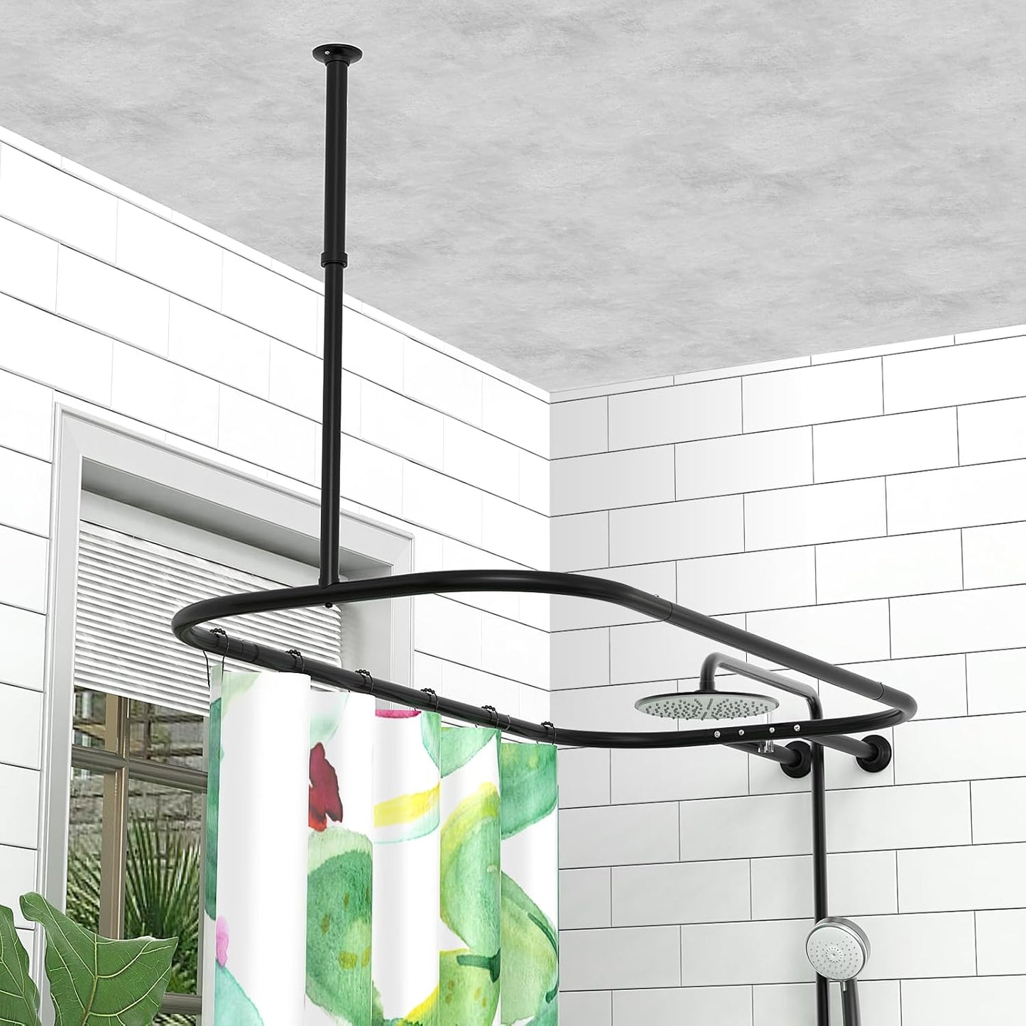PrettyHome Shower Curtain Rod Hoop Square Shape Bathroom Heavy Duty No Rust Oval Shower Rod 58.3"x24" for Clawfoot Tub,for Free Standing Tubs Black