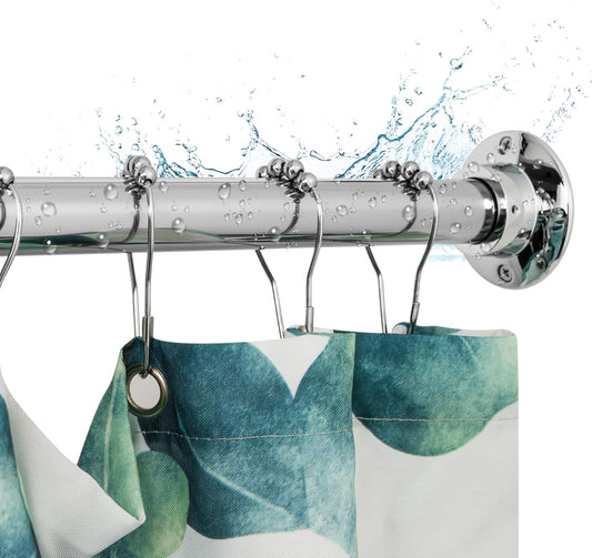 Artiwell 60" Heavy Duty Straight Shower Rod With Shower Rod Flange, Permanent Mount Shower Curtain Rod With Screws Bracket, Never Rust Stainless Steel, Window Curtain and Closet Rod, Chrome Plated