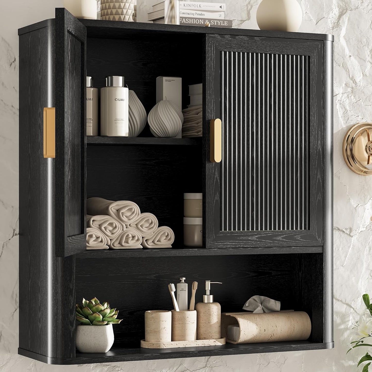 Bathroom Storage Cabinet, Medicine Cabinet with Adjustable Wood Shelf & Doors, Over The Toilet Storage Cabinet for Laundry Room & Kitchen & Living Room (Natural Oak)